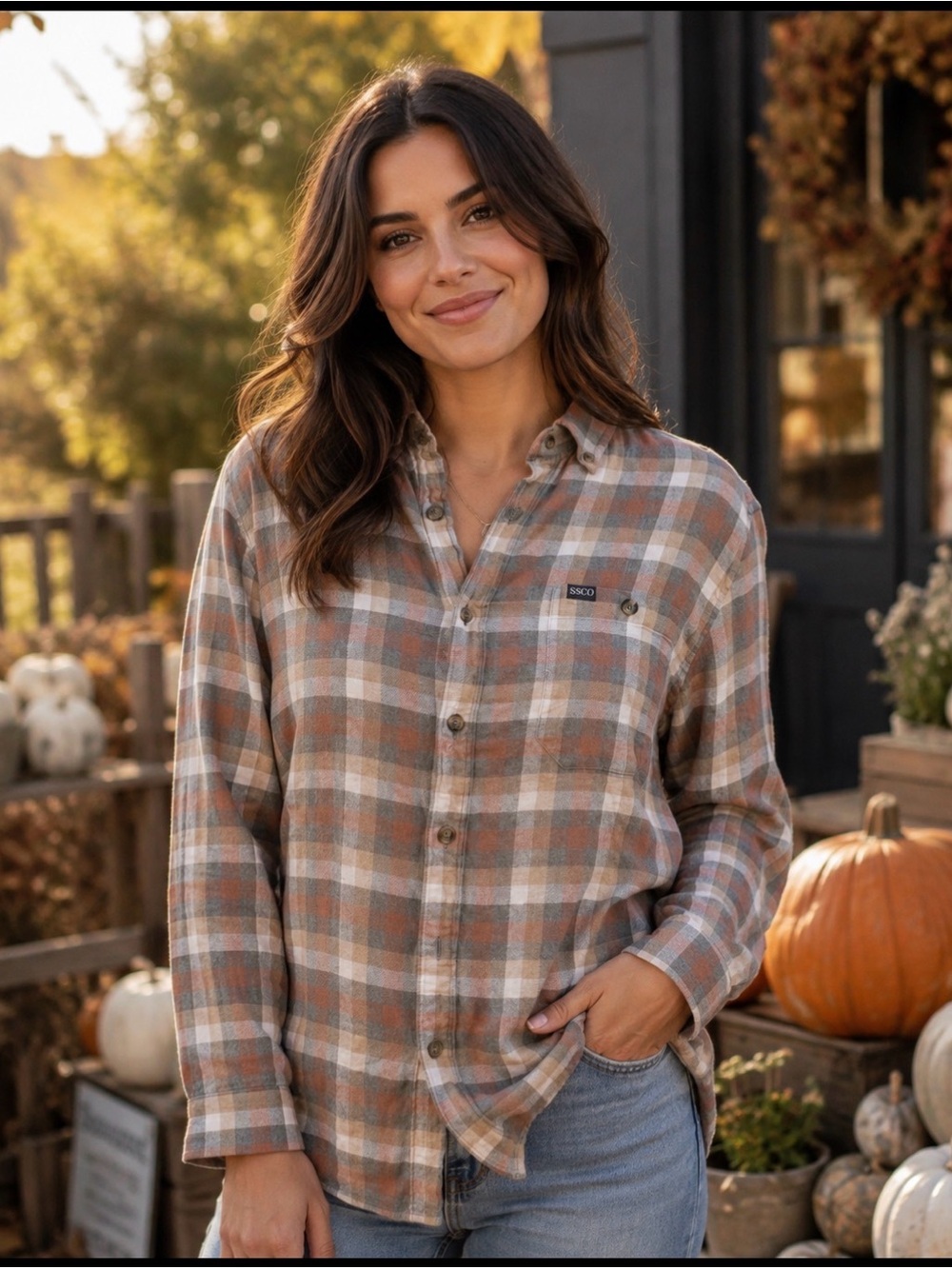 The Southern Shirt Company Plaid Button-Down Flannel in Beige & Rust